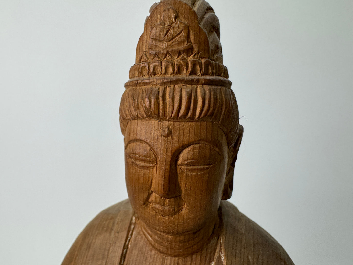 Y10734 STATUE plain wood carving Kannon figurine signed Japan antique figure