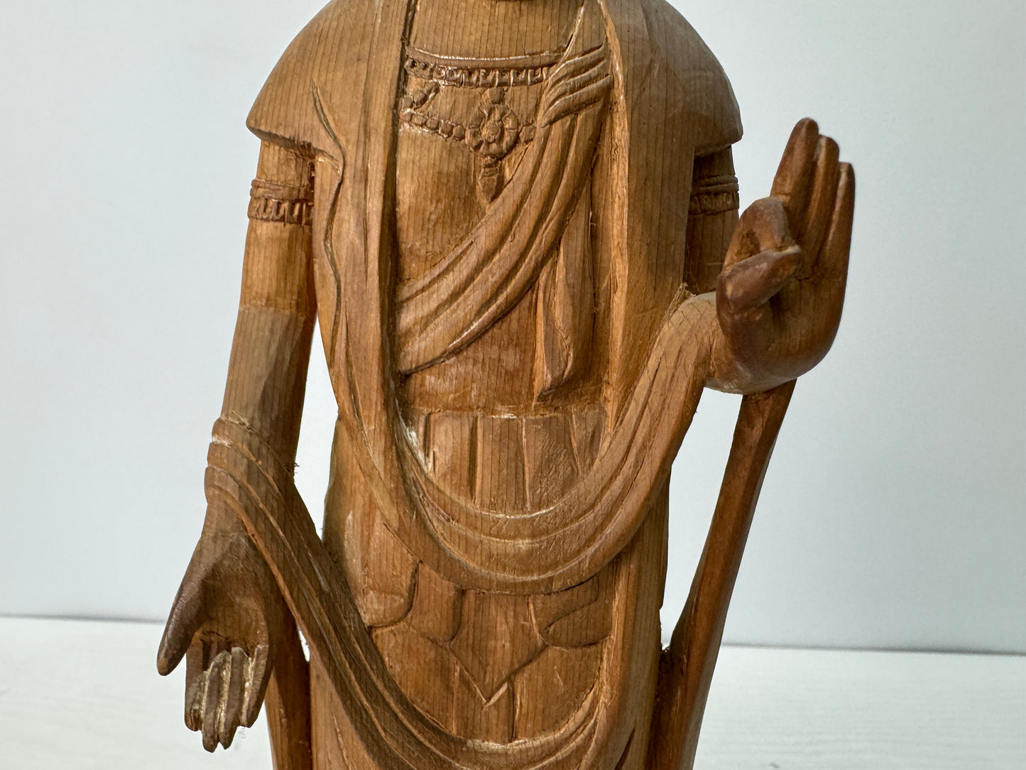 Y10734 STATUE plain wood carving Kannon figurine signed Japan antique figure