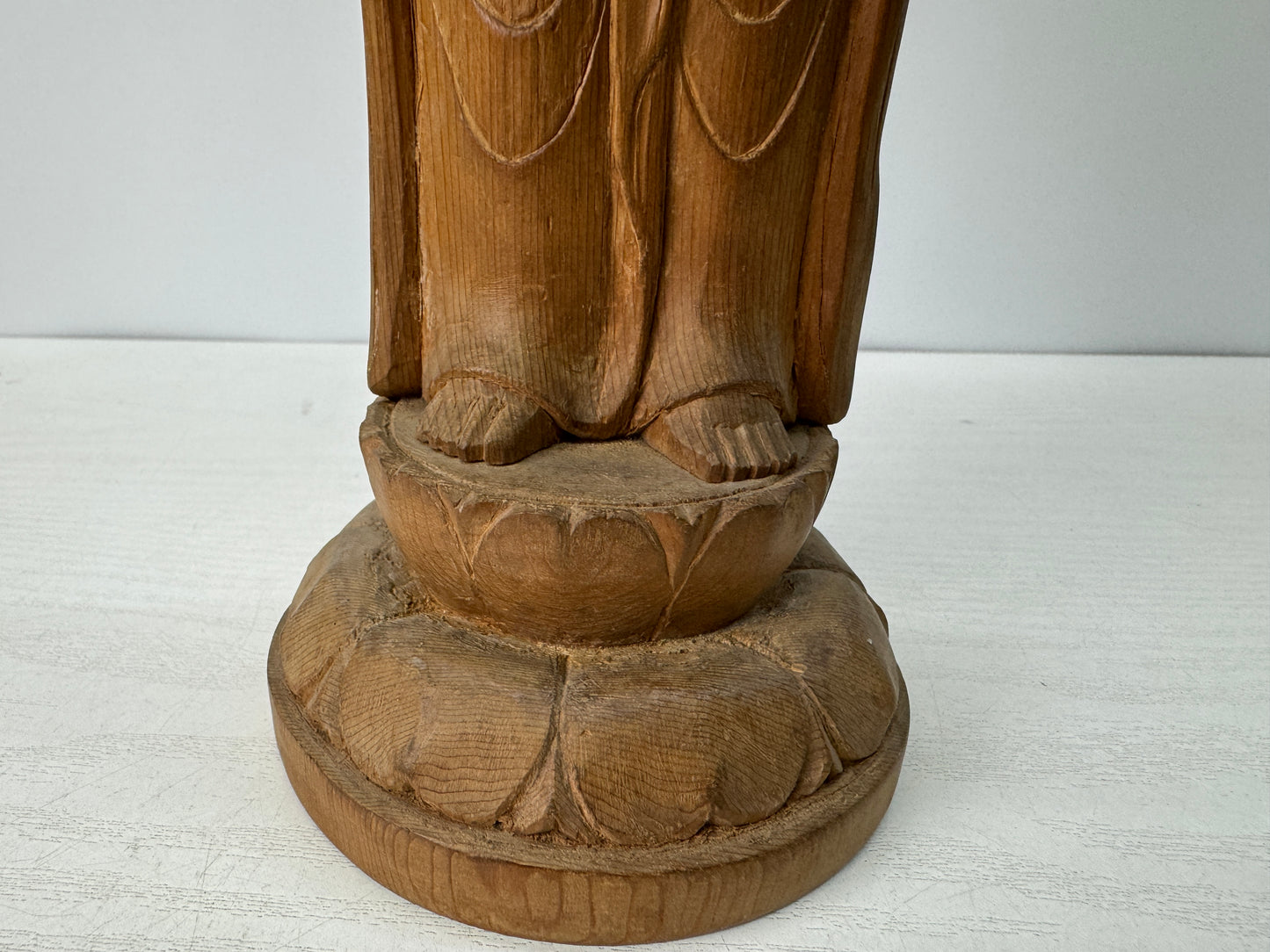 Y10734 STATUE plain wood carving Kannon figurine signed Japan antique figure