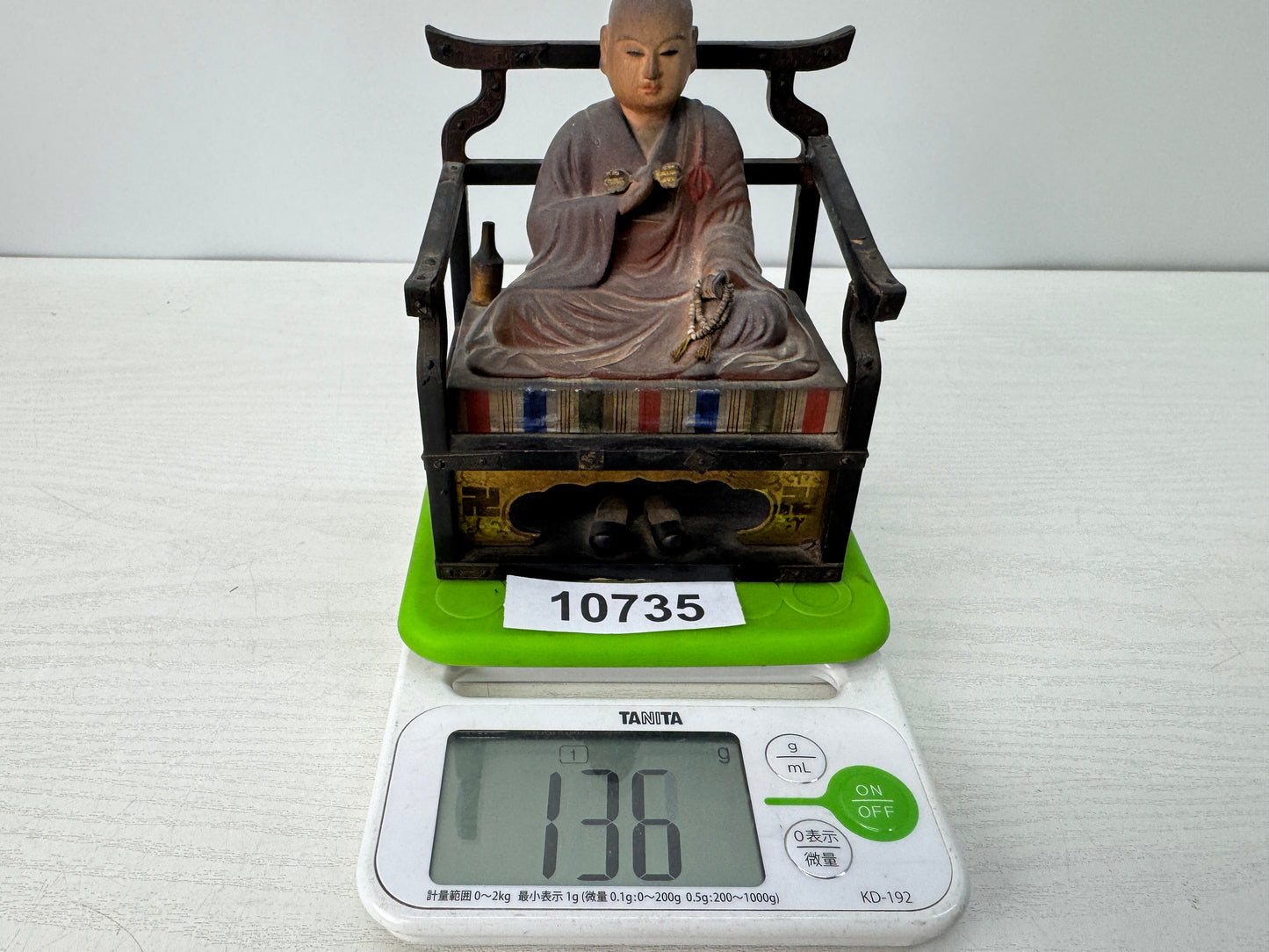 Y10735 STATUE wood carving Inpo Daishi Kukai colored figurine Japan antique