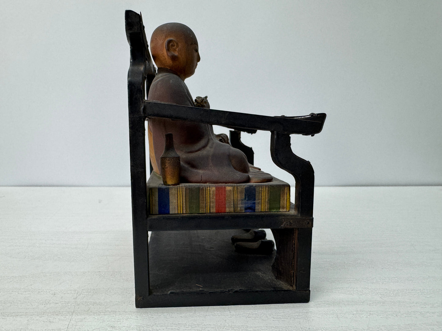 Y10735 STATUE wood carving Inpo Daishi Kukai colored figurine Japan antique