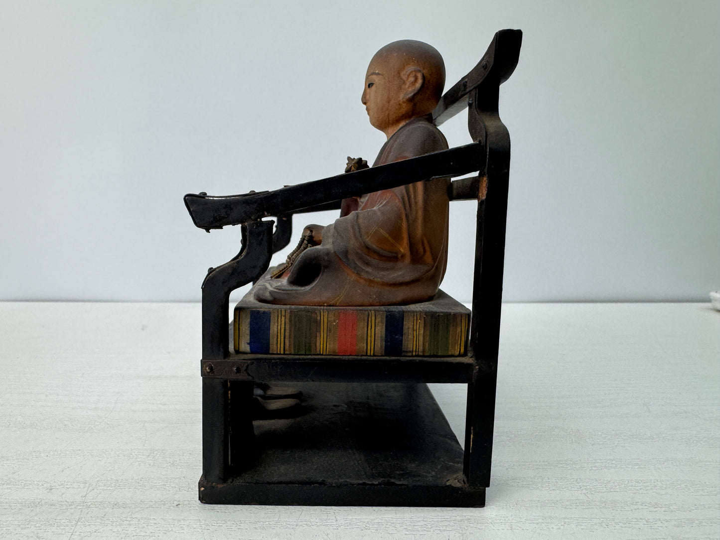 Y10735 STATUE wood carving Inpo Daishi Kukai colored figurine Japan antique