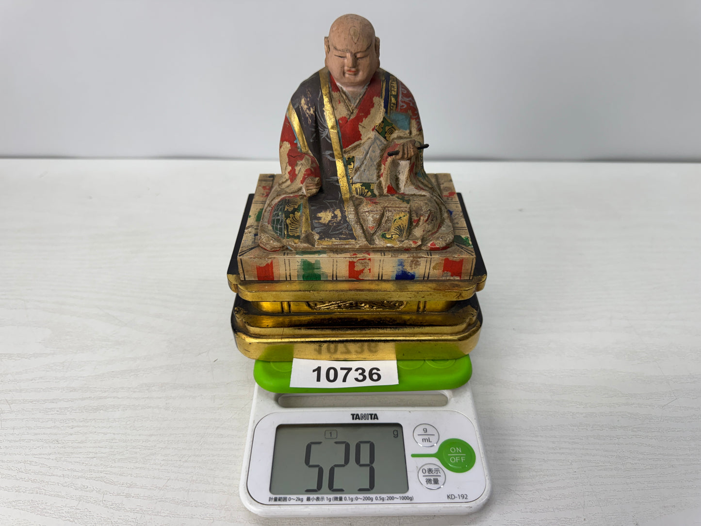 Y10736 STATUE wood carving Nichiren Shonin colored figurine Japan antique figure