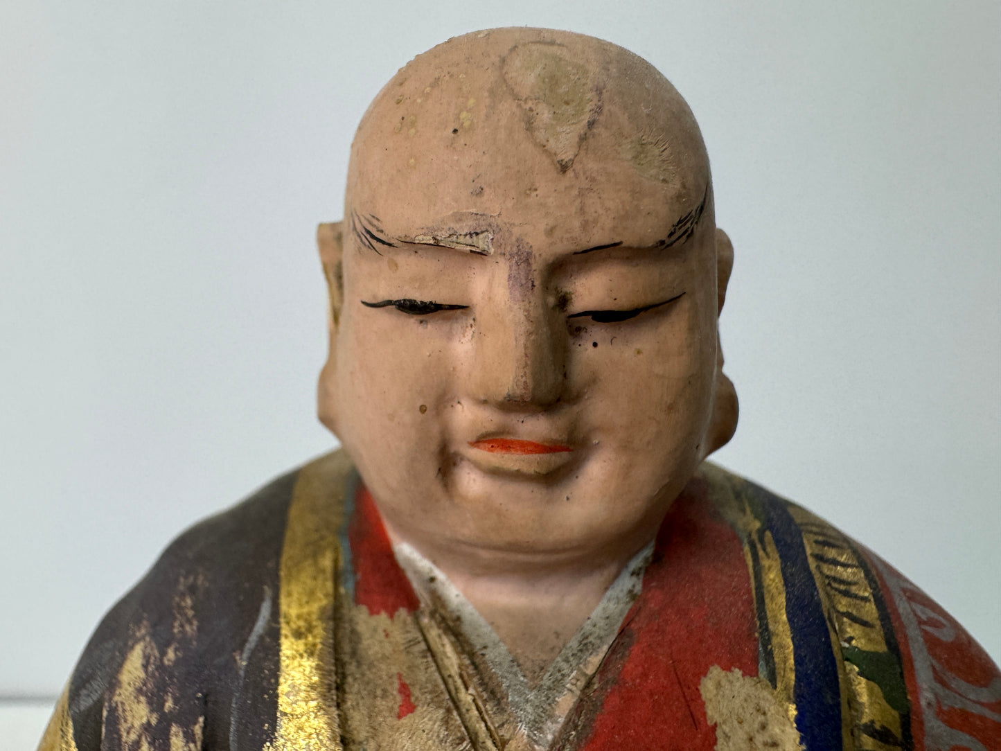 Y10736 STATUE wood carving Nichiren Shonin colored figurine Japan antique figure