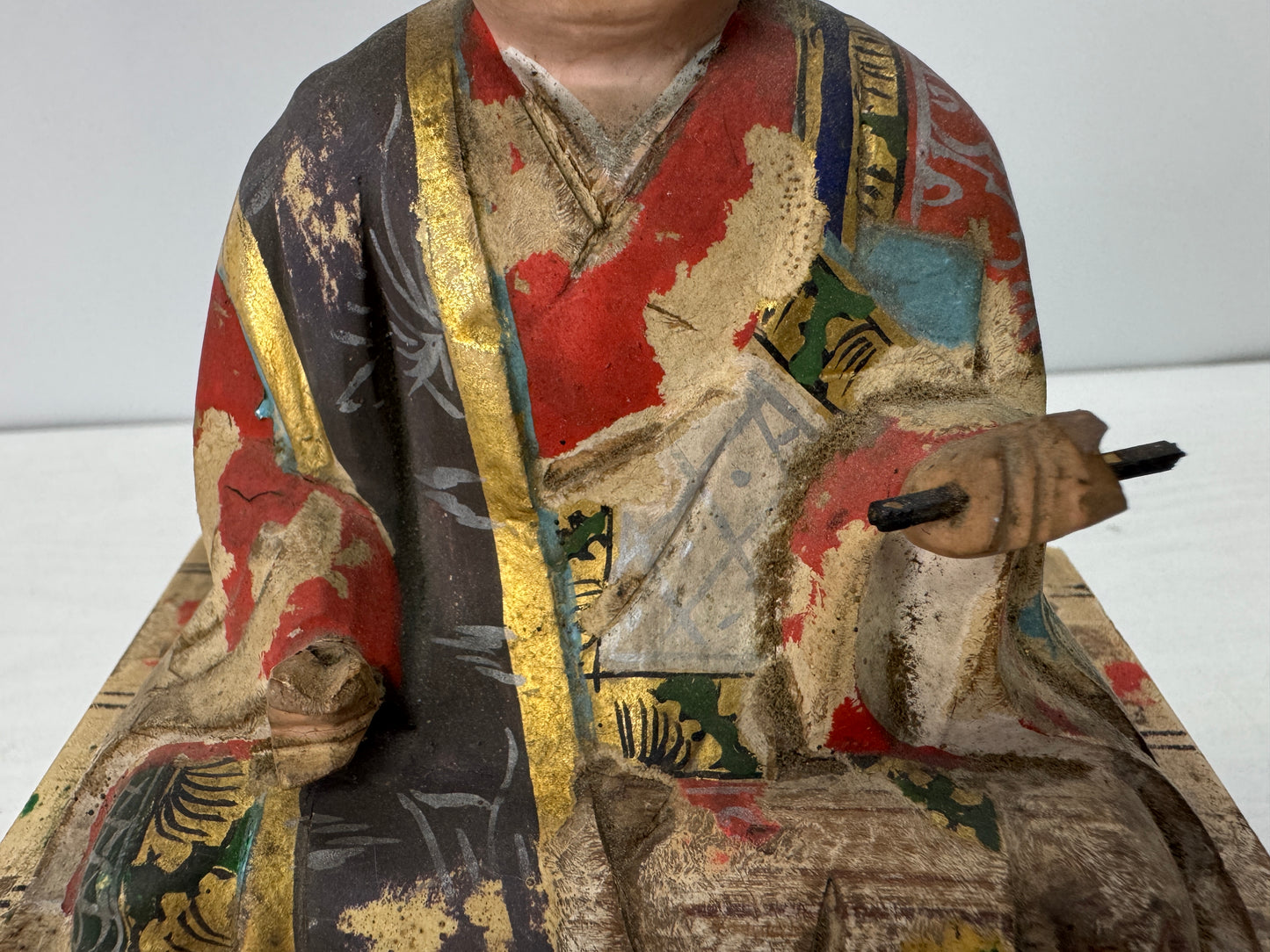 Y10736 STATUE wood carving Nichiren Shonin colored figurine Japan antique figure