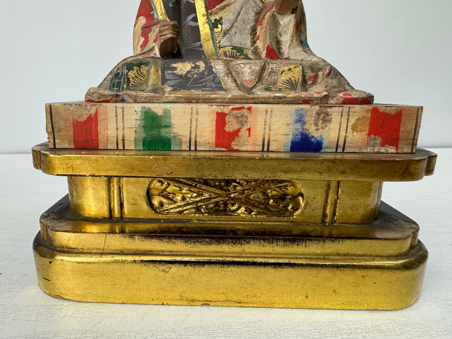 Y10736 STATUE wood carving Nichiren Shonin colored figurine Japan antique figure