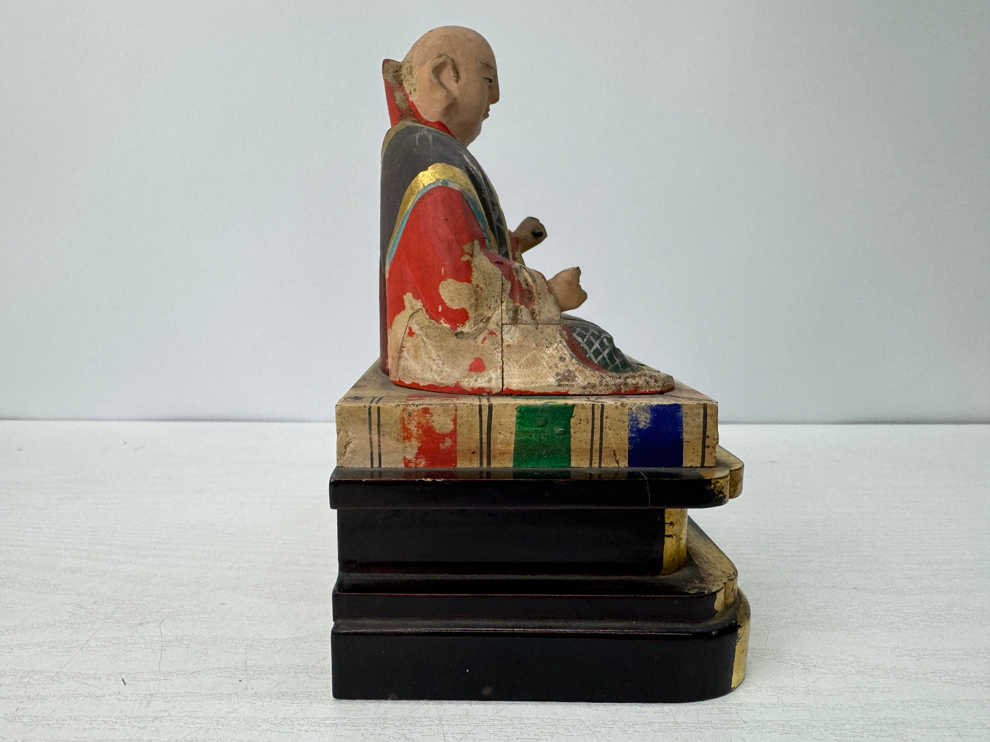 Y10736 STATUE wood carving Nichiren Shonin colored figurine Japan antique figure