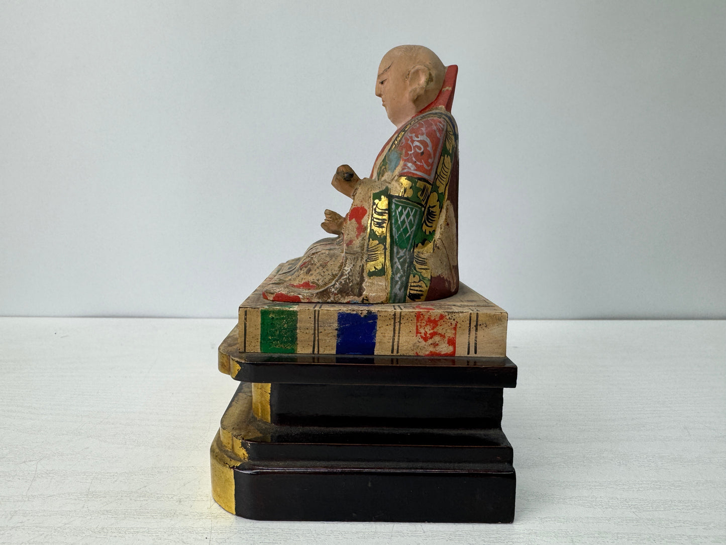 Y10736 STATUE wood carving Nichiren Shonin colored figurine Japan antique figure