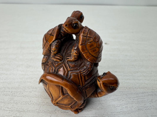 Y10742 NETSUKE Turtle family Japan antique kimono accessory sagemono fashion