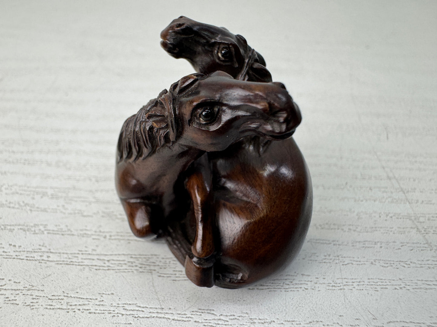 Y10743 NETSUKE 2 Horses signed Japan antique kimono accessory sagemono fashion