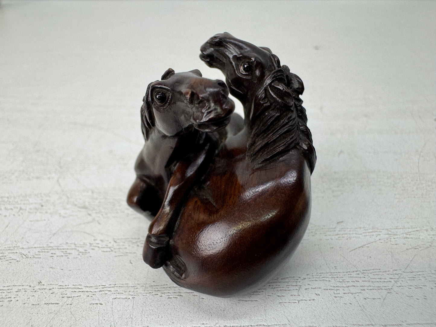 Y10743 NETSUKE 2 Horses signed Japan antique kimono accessory sagemono fashion