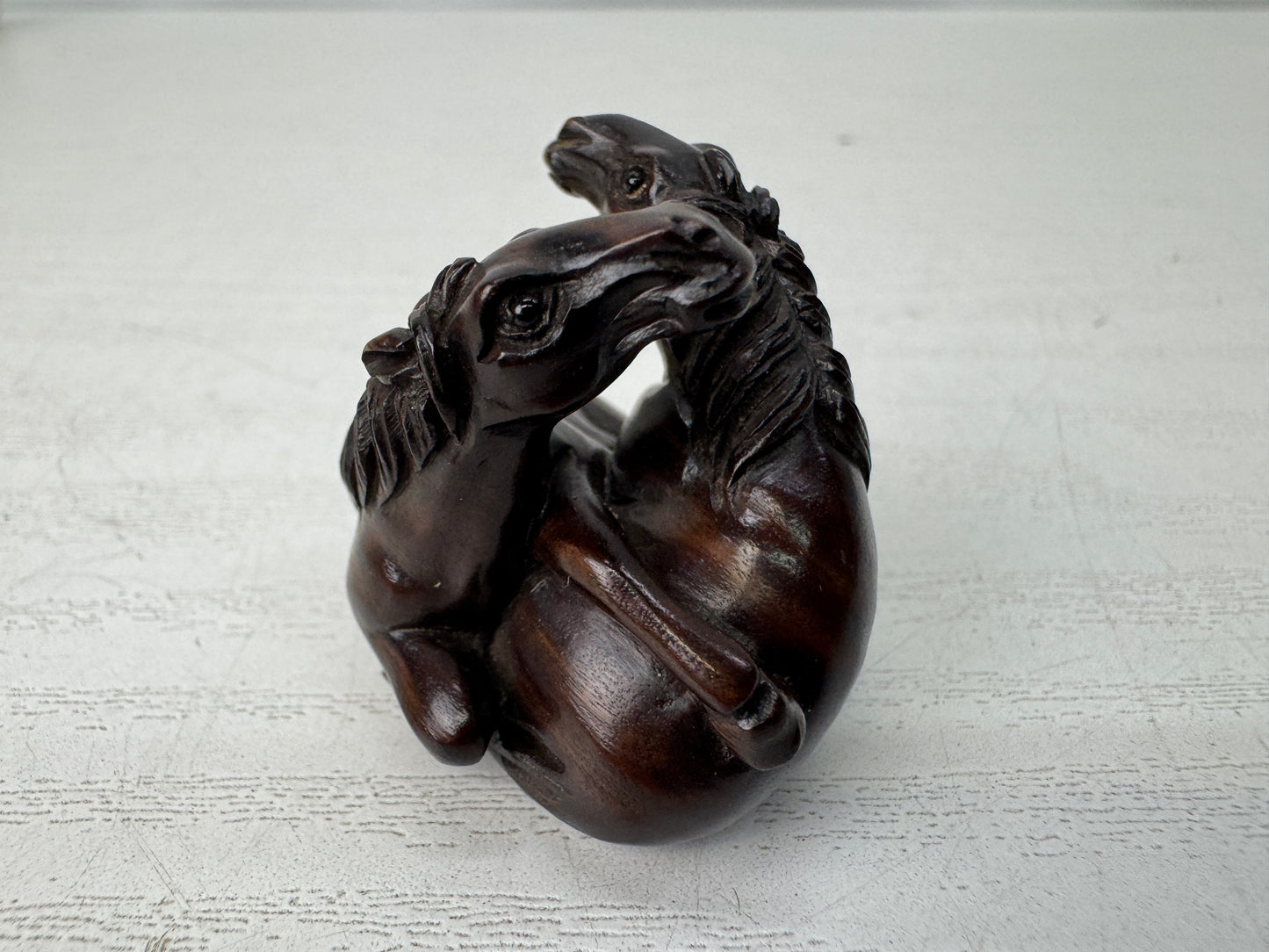 Y10743 NETSUKE 2 Horses signed Japan antique kimono accessory sagemono fashion