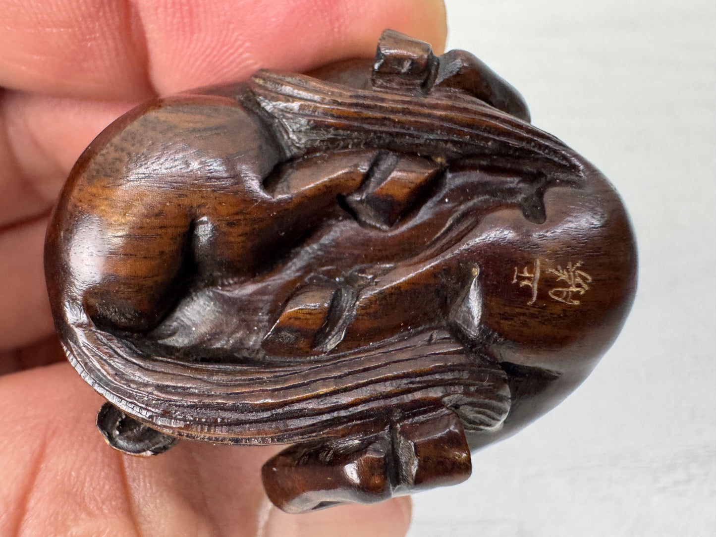 Y10743 NETSUKE 2 Horses signed Japan antique kimono accessory sagemono fashion
