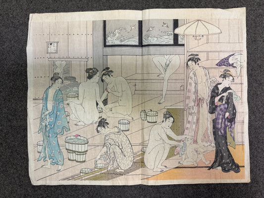Y10747 WOODBLOCK PRINT Bathroom unsigned Large size Japan antique Ukiyoe art