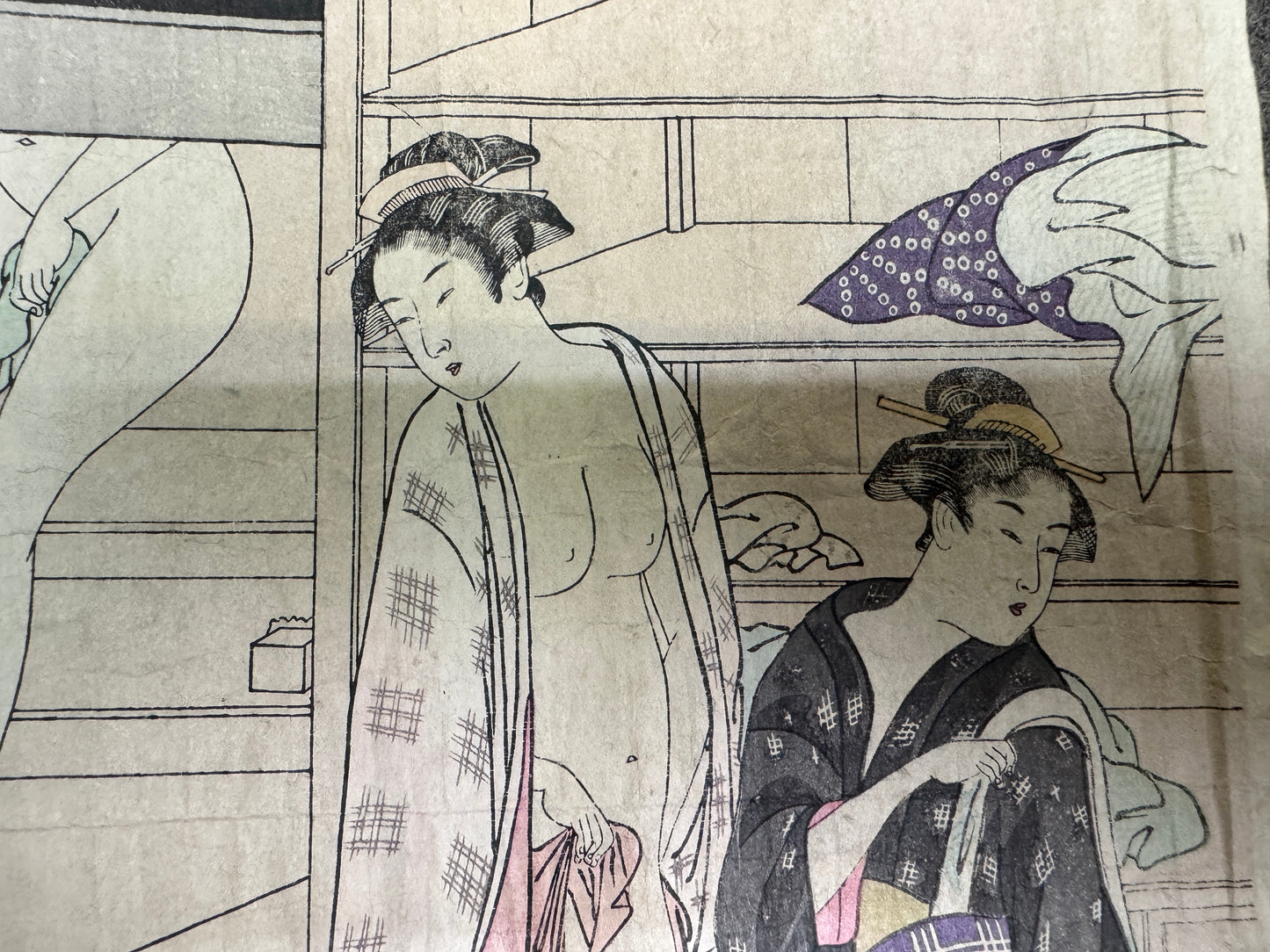 Y10747 WOODBLOCK PRINT Bathroom unsigned Large size Japan antique Ukiyoe art