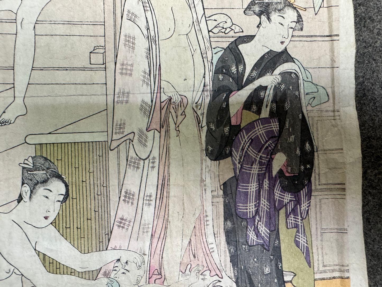 Y10747 WOODBLOCK PRINT Bathroom unsigned Large size Japan antique Ukiyoe art