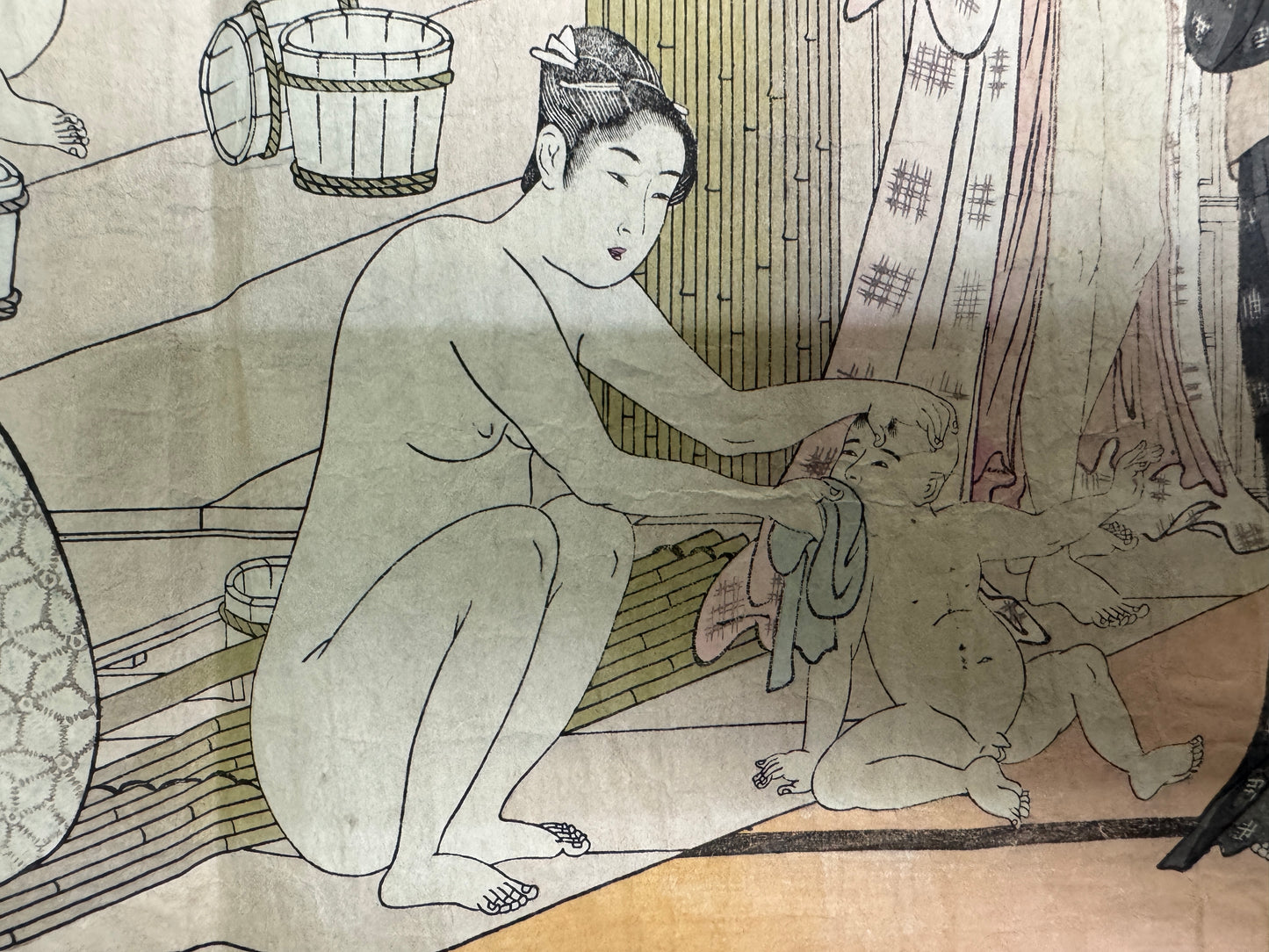 Y10747 WOODBLOCK PRINT Bathroom unsigned Large size Japan antique Ukiyoe art