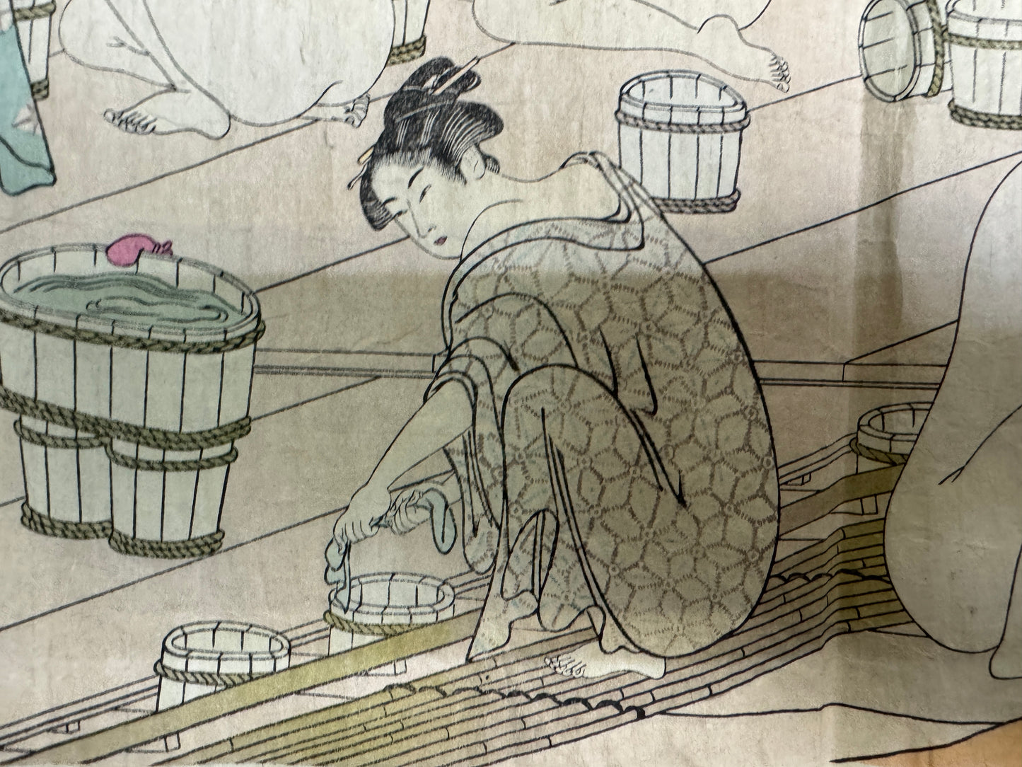 Y10747 WOODBLOCK PRINT Bathroom unsigned Large size Japan antique Ukiyoe art