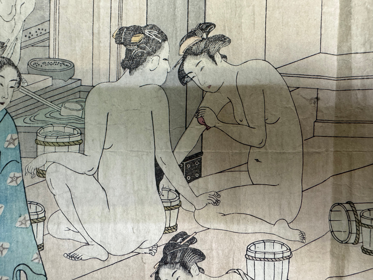 Y10747 WOODBLOCK PRINT Bathroom unsigned Large size Japan antique Ukiyoe art