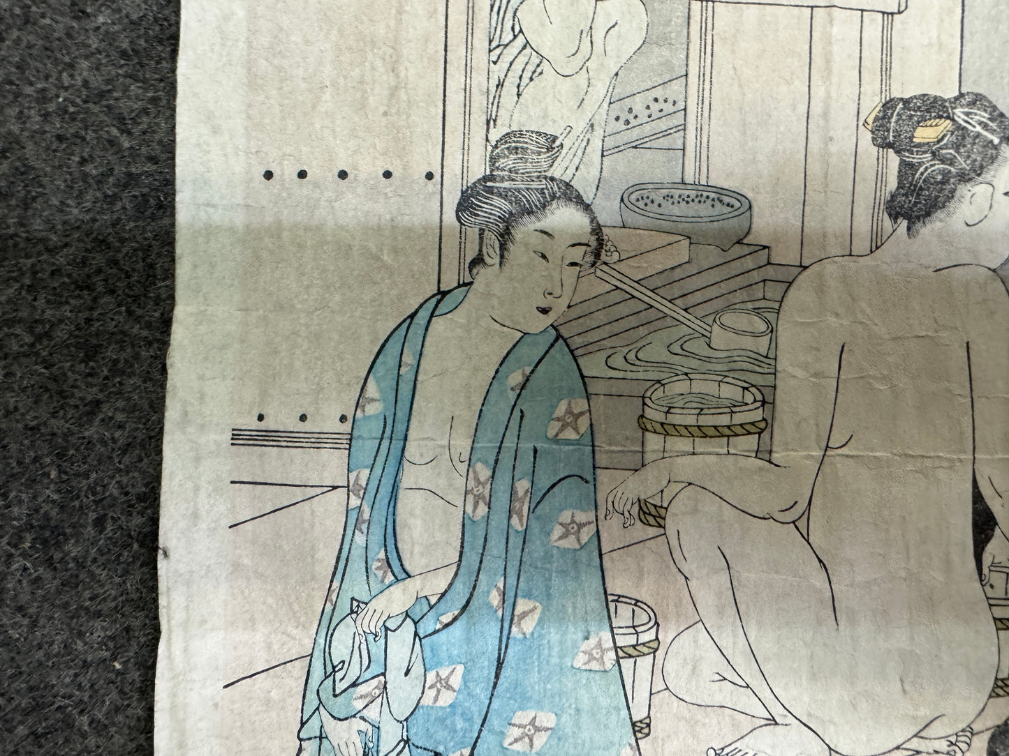 Y10747 WOODBLOCK PRINT Bathroom unsigned Large size Japan antique Ukiyoe art