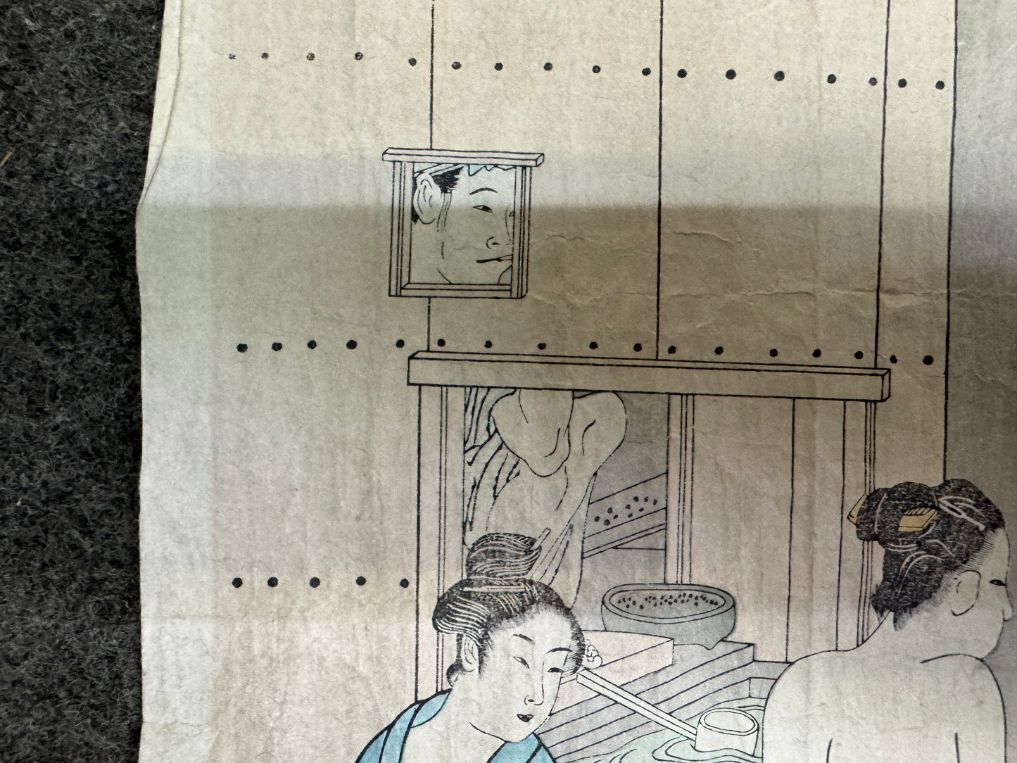 Y10747 WOODBLOCK PRINT Bathroom unsigned Large size Japan antique Ukiyoe art