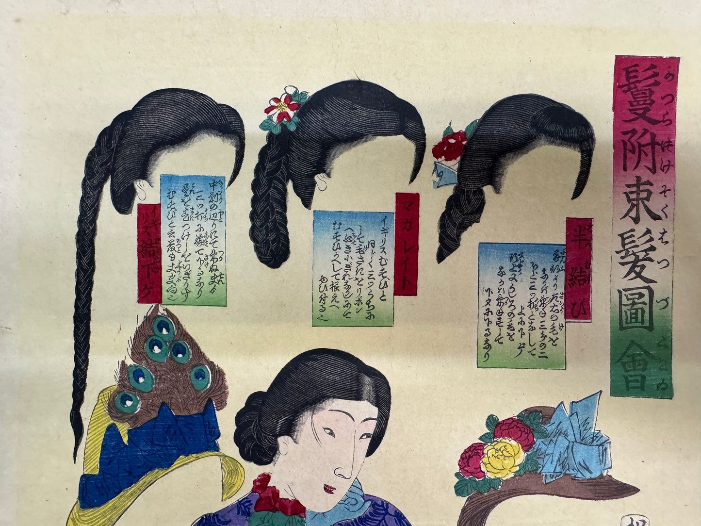 Y10748 WOODBLOCK PRINT Chikanobu Hairstyles Beautiful woman Japan antique Ukiyoe