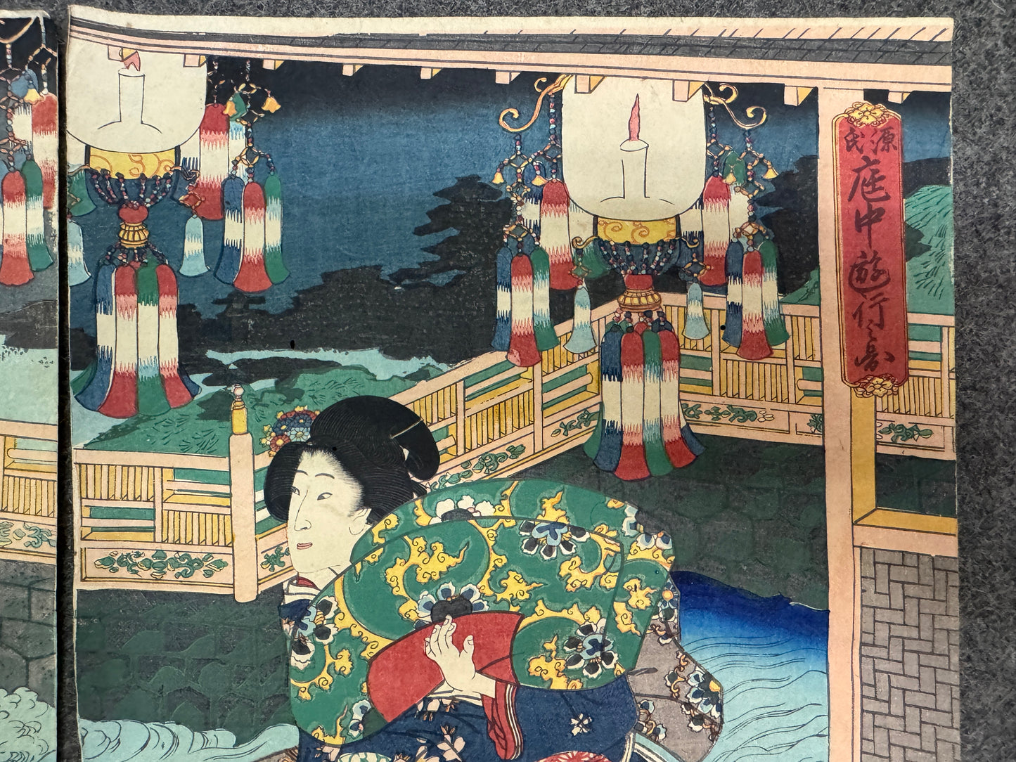 Y10749 WOODBLOCK PRINT Toyokuni triptych Portrait Japan antique Ukiyoe interior