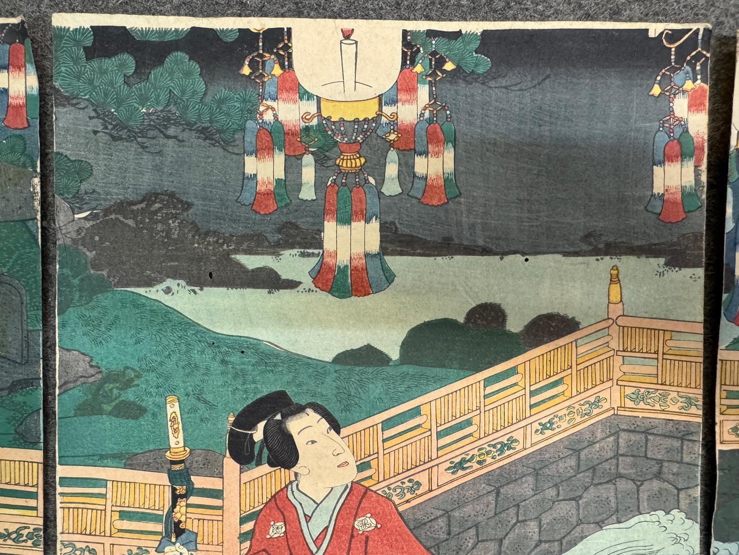 Y10749 WOODBLOCK PRINT Toyokuni triptych Portrait Japan antique Ukiyoe interior