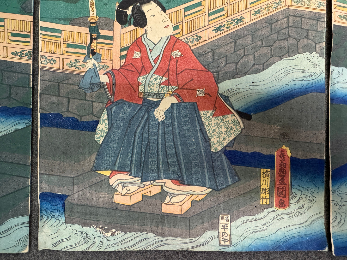 Y10749 WOODBLOCK PRINT Toyokuni triptych Portrait Japan antique Ukiyoe interior