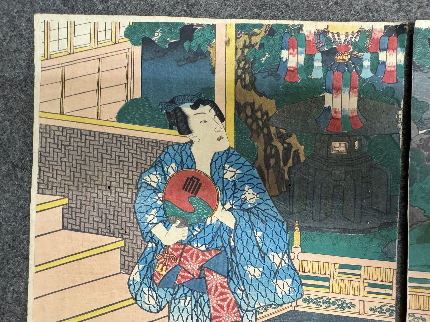 Y10749 WOODBLOCK PRINT Toyokuni triptych Portrait Japan antique Ukiyoe interior