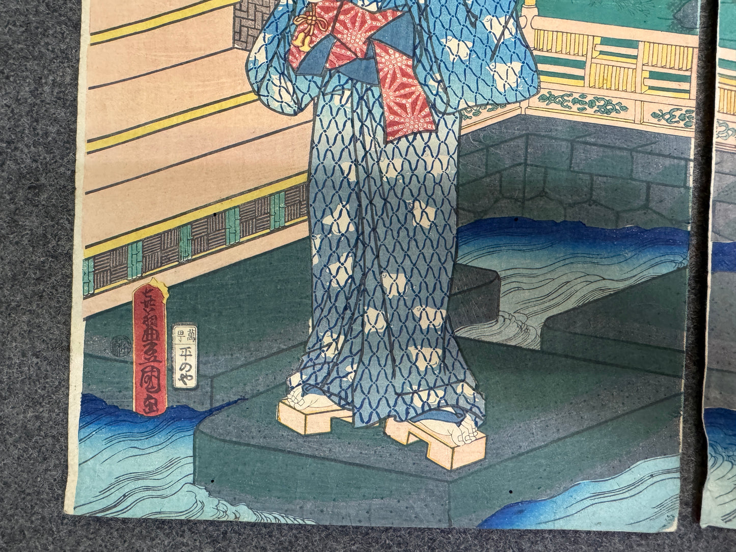 Y10749 WOODBLOCK PRINT Toyokuni triptych Portrait Japan antique Ukiyoe interior