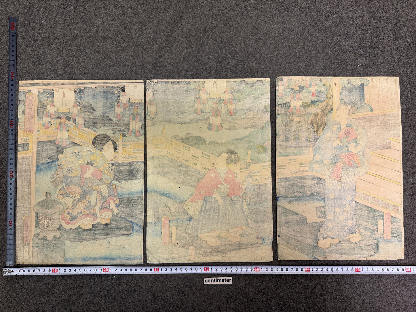 Y10749 WOODBLOCK PRINT Toyokuni triptych Portrait Japan antique Ukiyoe interior