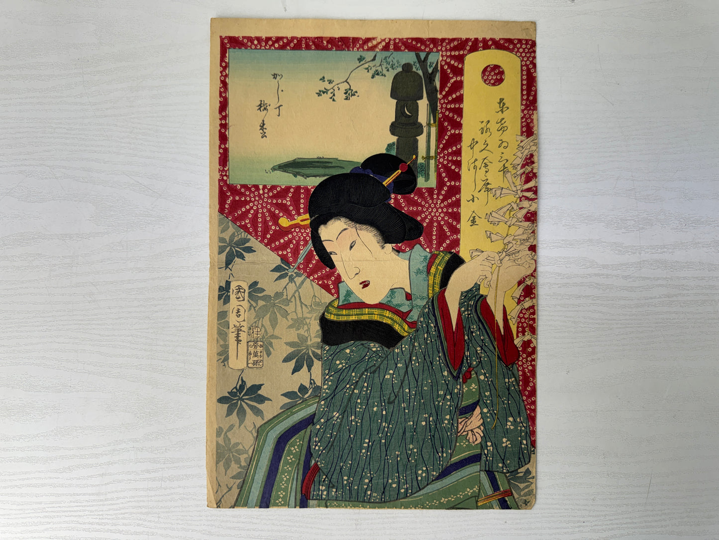 Y10750 WOODBLOCK PRINT Kunichika Beautiful lady 1 piece Japan antique Ukiyoe