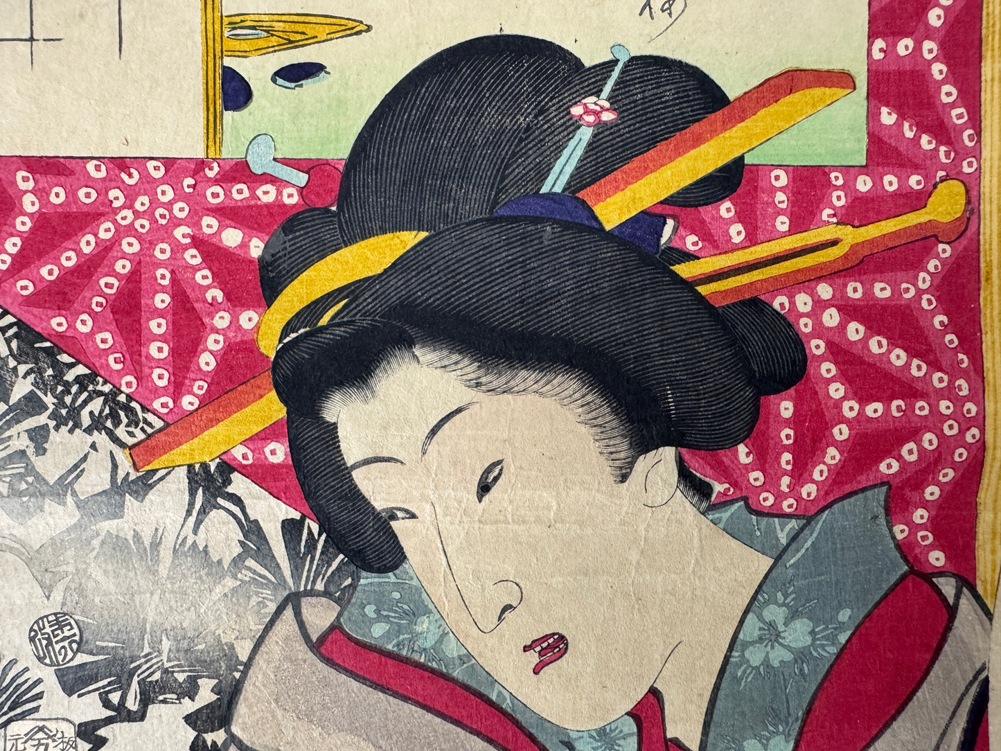 Y10751 WOODBLOCK PRINT Kunichika Beautiful lady 1 piece Japan antique Ukiyoe