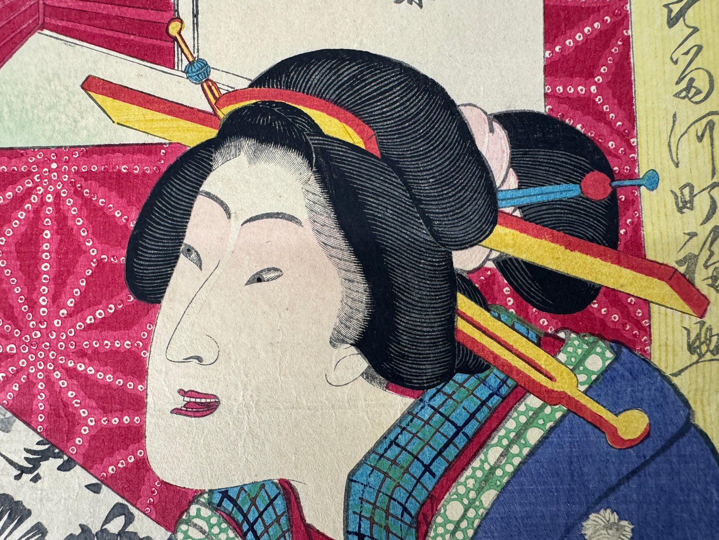 Y10753 WOODBLOCK PRINT Kunichika Beautiful lady 1 piece Japan antique Ukiyoe