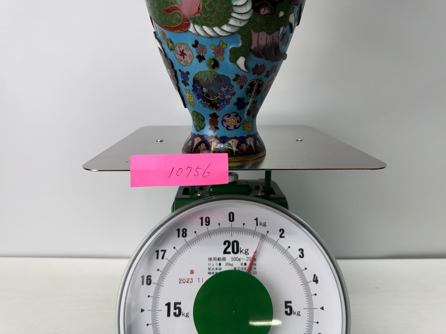 Y10756 FLOWER VASE Cloisonne Dragon Raised relief work Japan antique ikebana