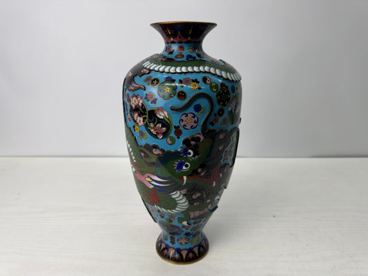 Y10756 FLOWER VASE Cloisonne Dragon Raised relief work Japan antique ikebana
