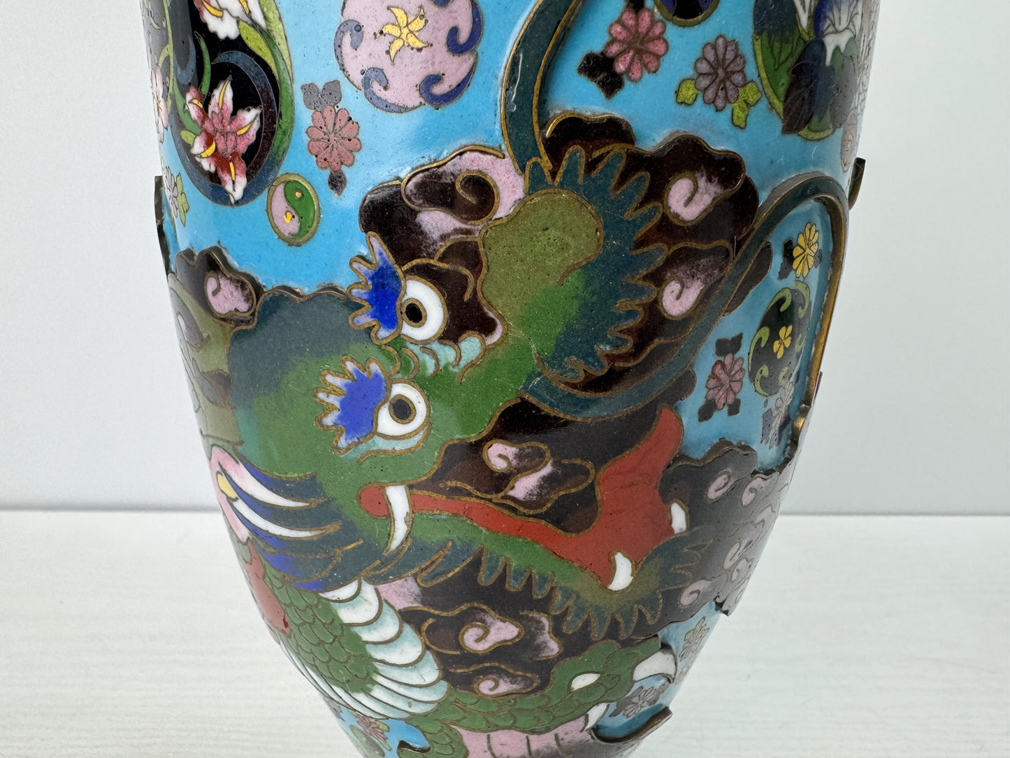Y10756 FLOWER VASE Cloisonne Dragon Raised relief work Japan antique ikebana