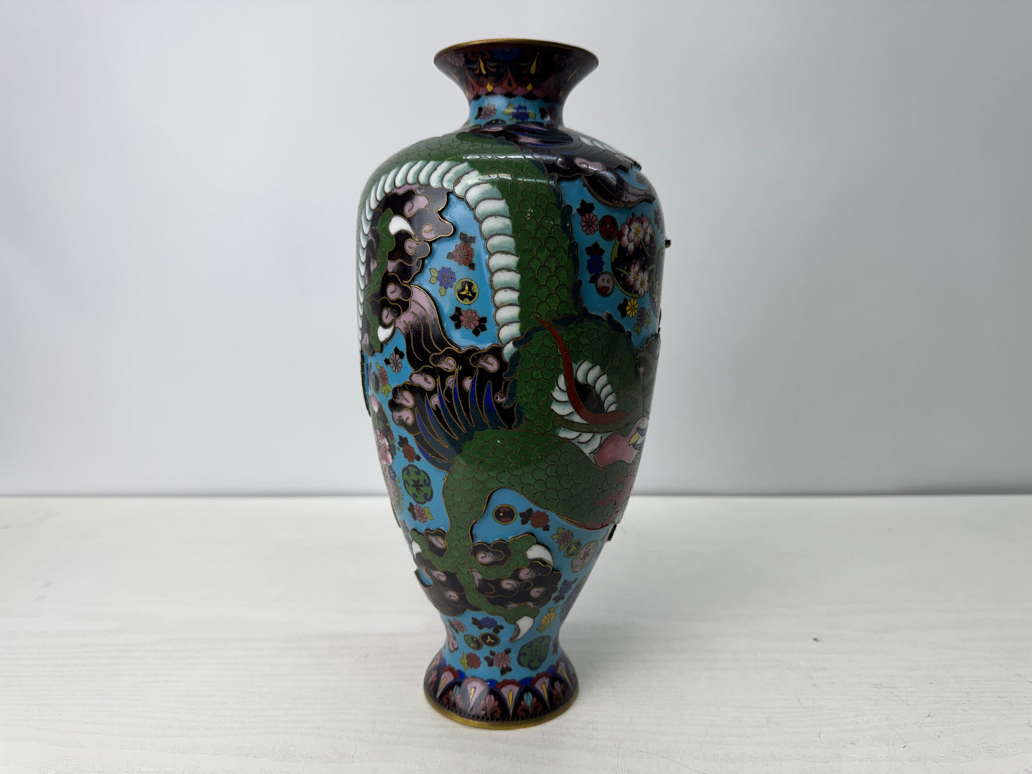 Y10756 FLOWER VASE Cloisonne Dragon Raised relief work Japan antique ikebana