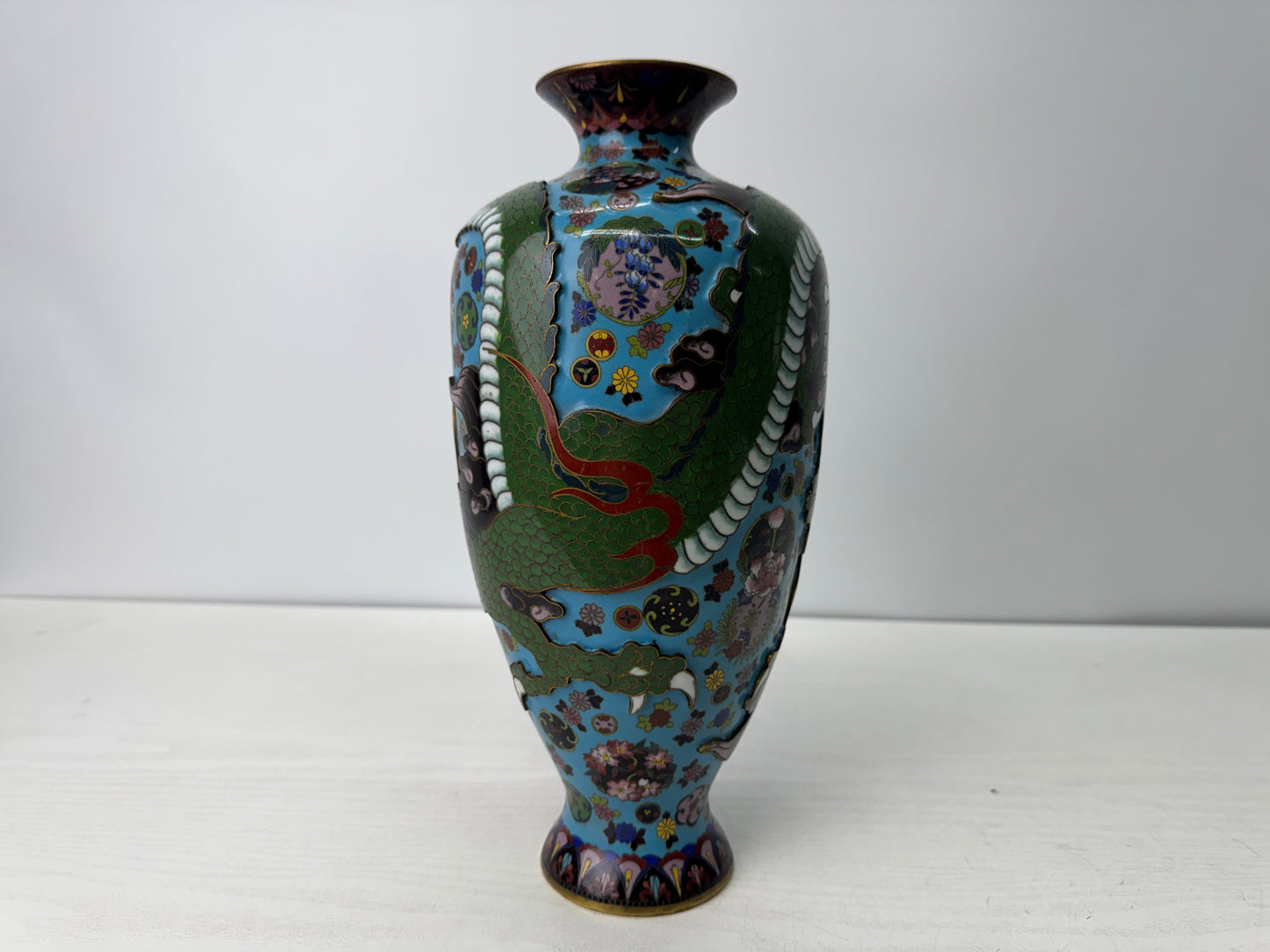 Y10756 FLOWER VASE Cloisonne Dragon Raised relief work Japan antique ikebana