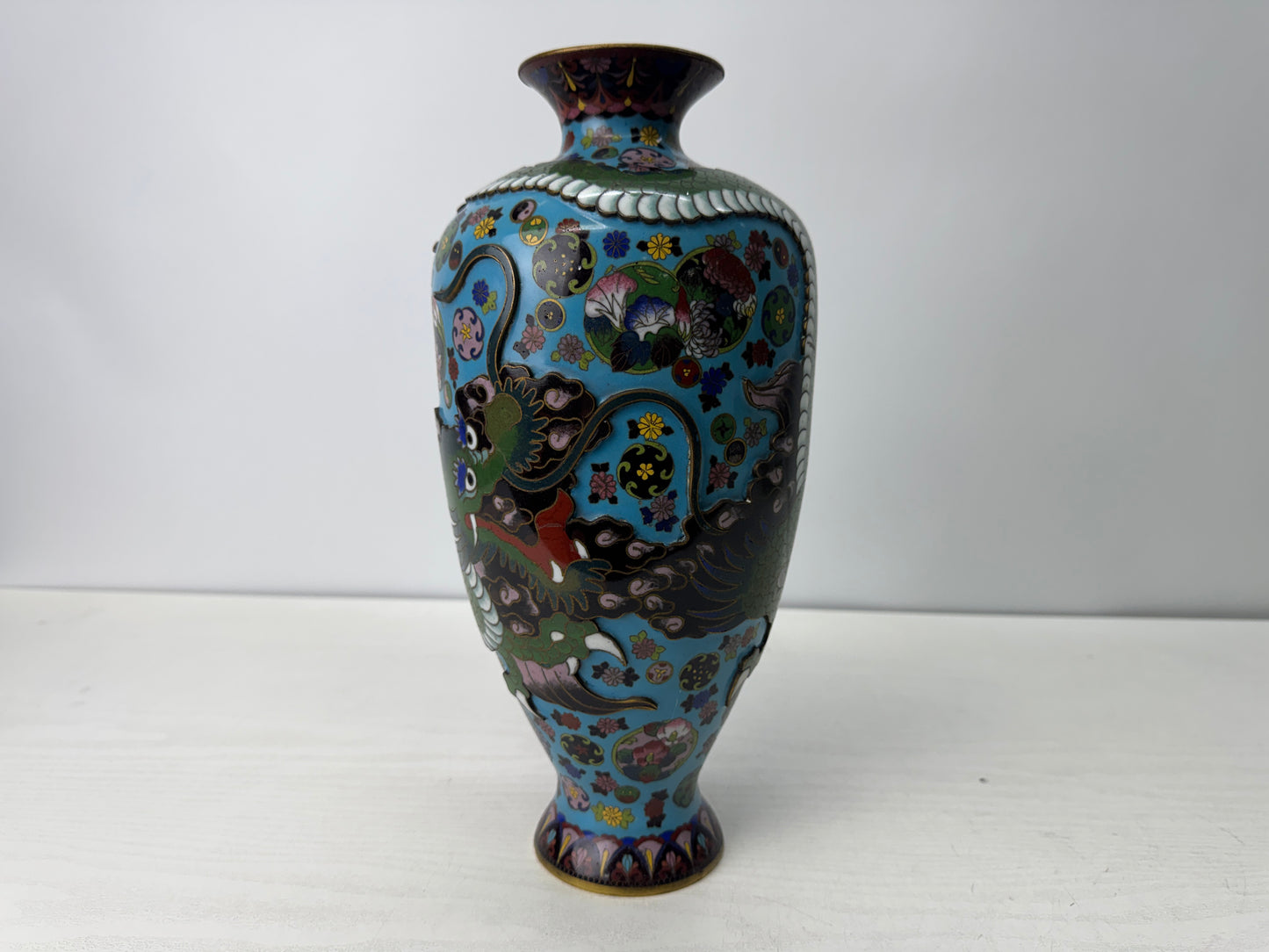 Y10756 FLOWER VASE Cloisonne Dragon Raised relief work Japan antique ikebana