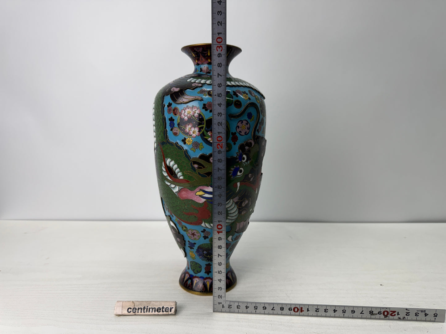 Y10756 FLOWER VASE Cloisonne Dragon Raised relief work Japan antique ikebana