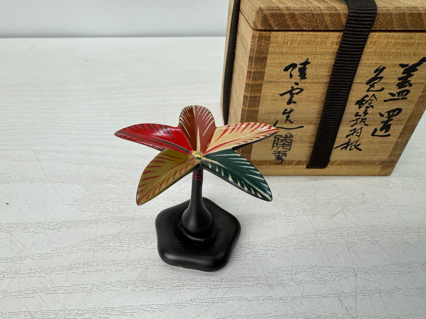 Y10757 OKIMONO Copper Lid rest holder signed box Japan antique Tea ceremony