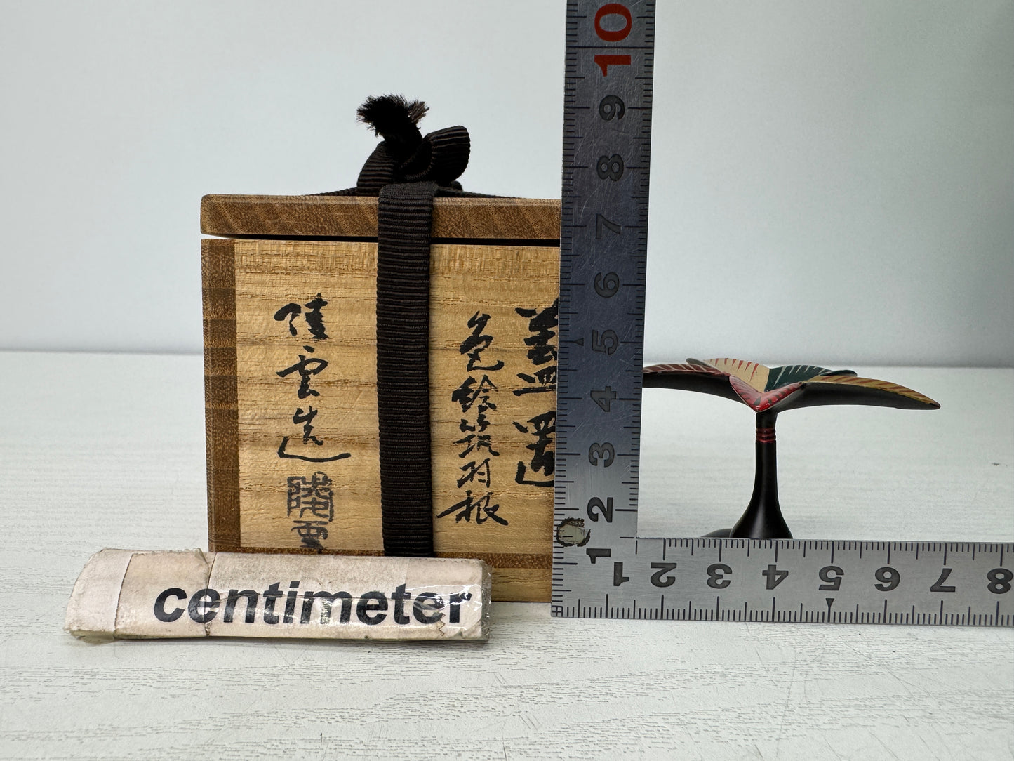 Y10757 OKIMONO Copper Lid rest holder signed box Japan antique Tea ceremony