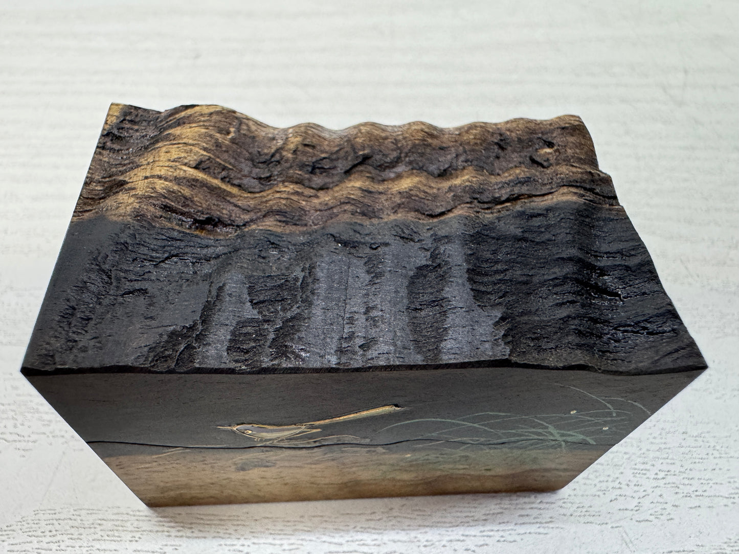 Y10759 BOX Black persimmon Makie signed Japan antique incense fragrance aroma