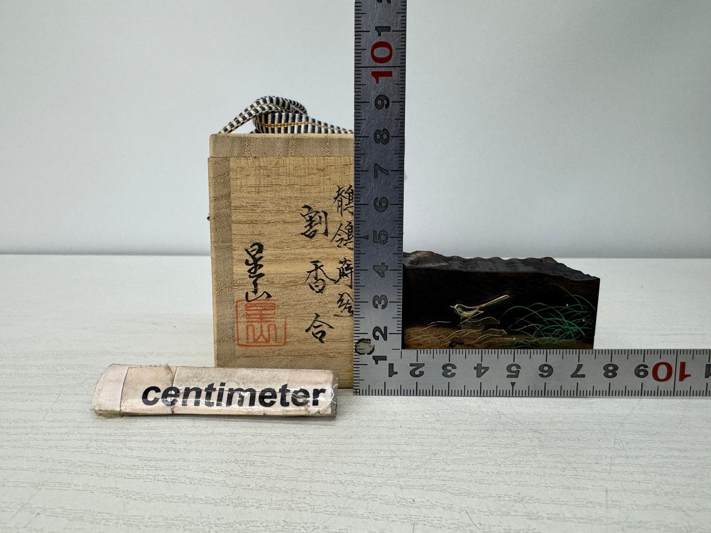 Y10759 BOX Black persimmon Makie signed Japan antique incense fragrance aroma