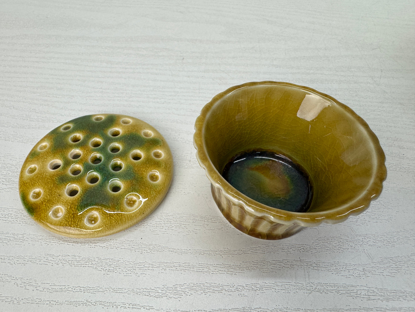Y10761 KOURO Kiseto-ware signed box Japan antique incense burner aromatherapy