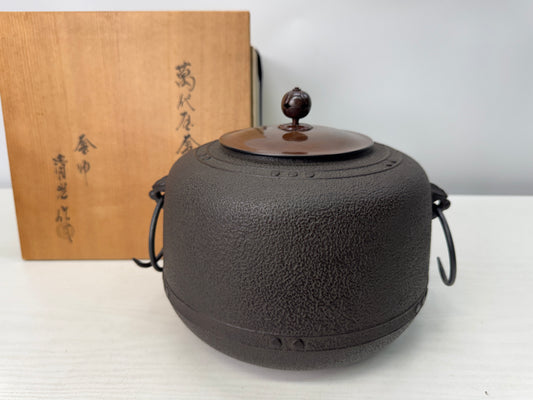Y10763 CHAGAMA Iron kettle teapot pot signed box Japan antique tea ceremony