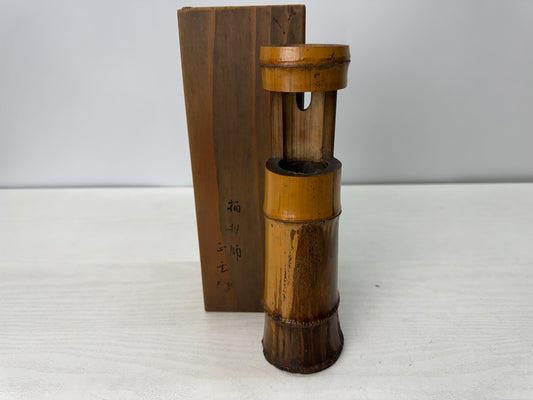 Y10766 FLOWER VASE Bamboo signed box Japan antique ikebana floral arrangement
