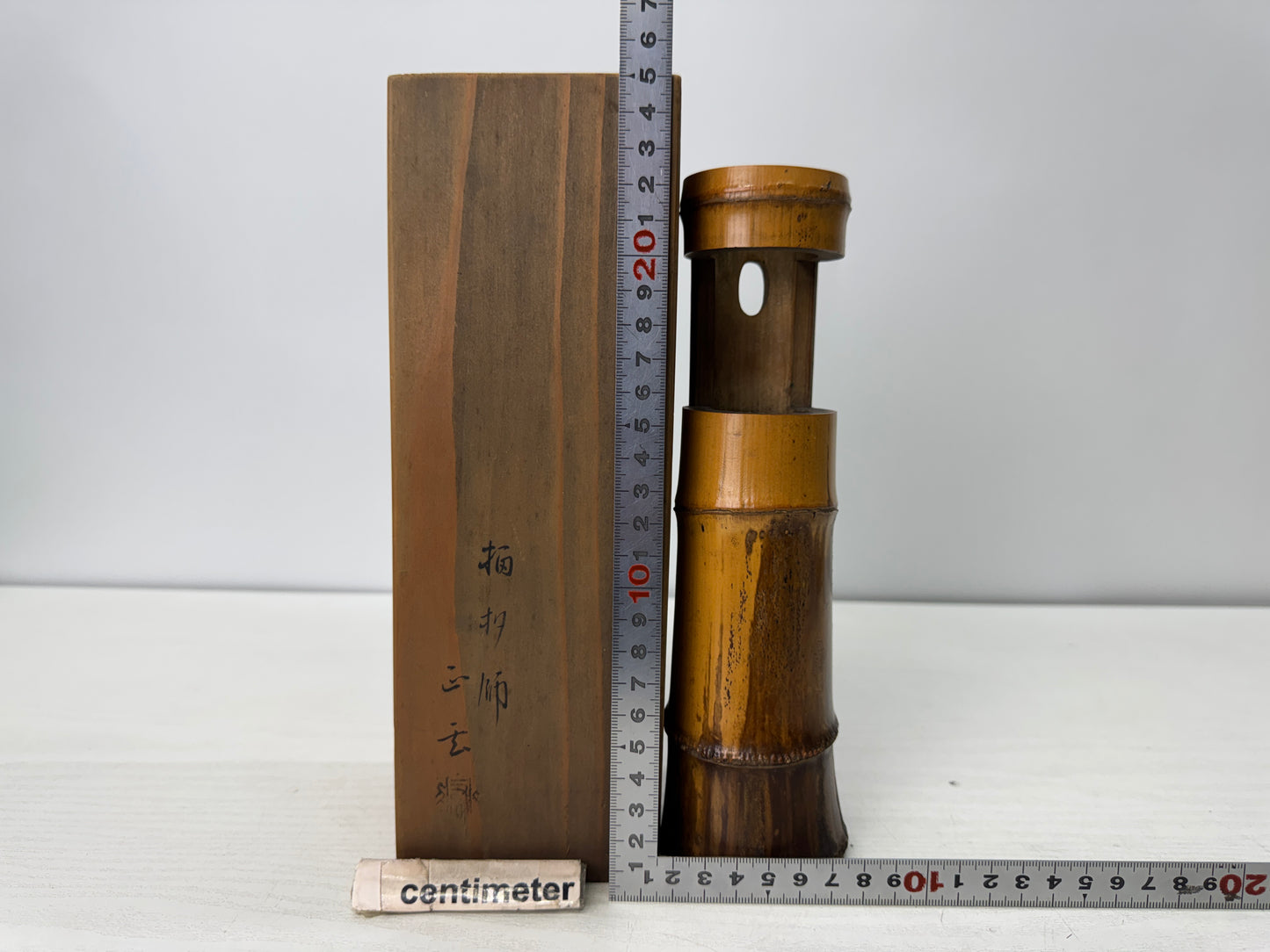 Y10766 FLOWER VASE Bamboo signed box Japan antique ikebana floral arrangement
